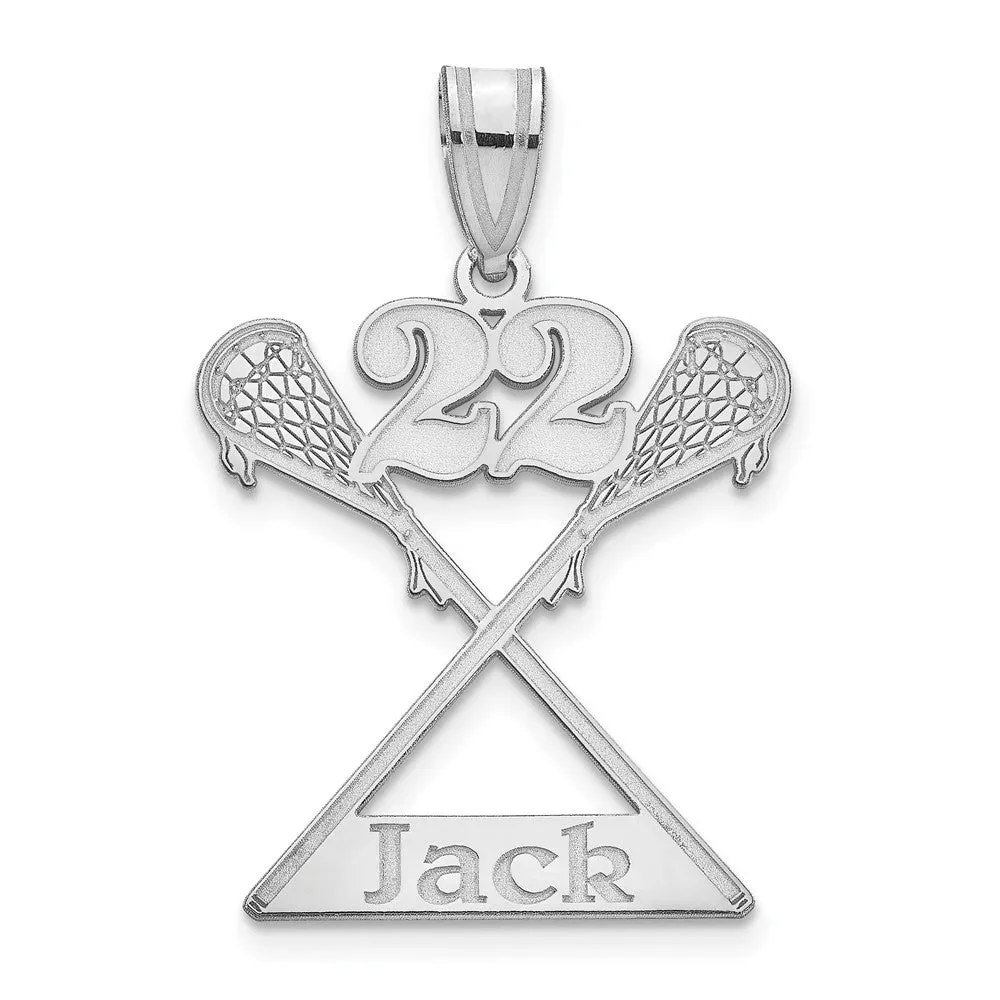 10k White Gold Personalized Lacrosse Pendant