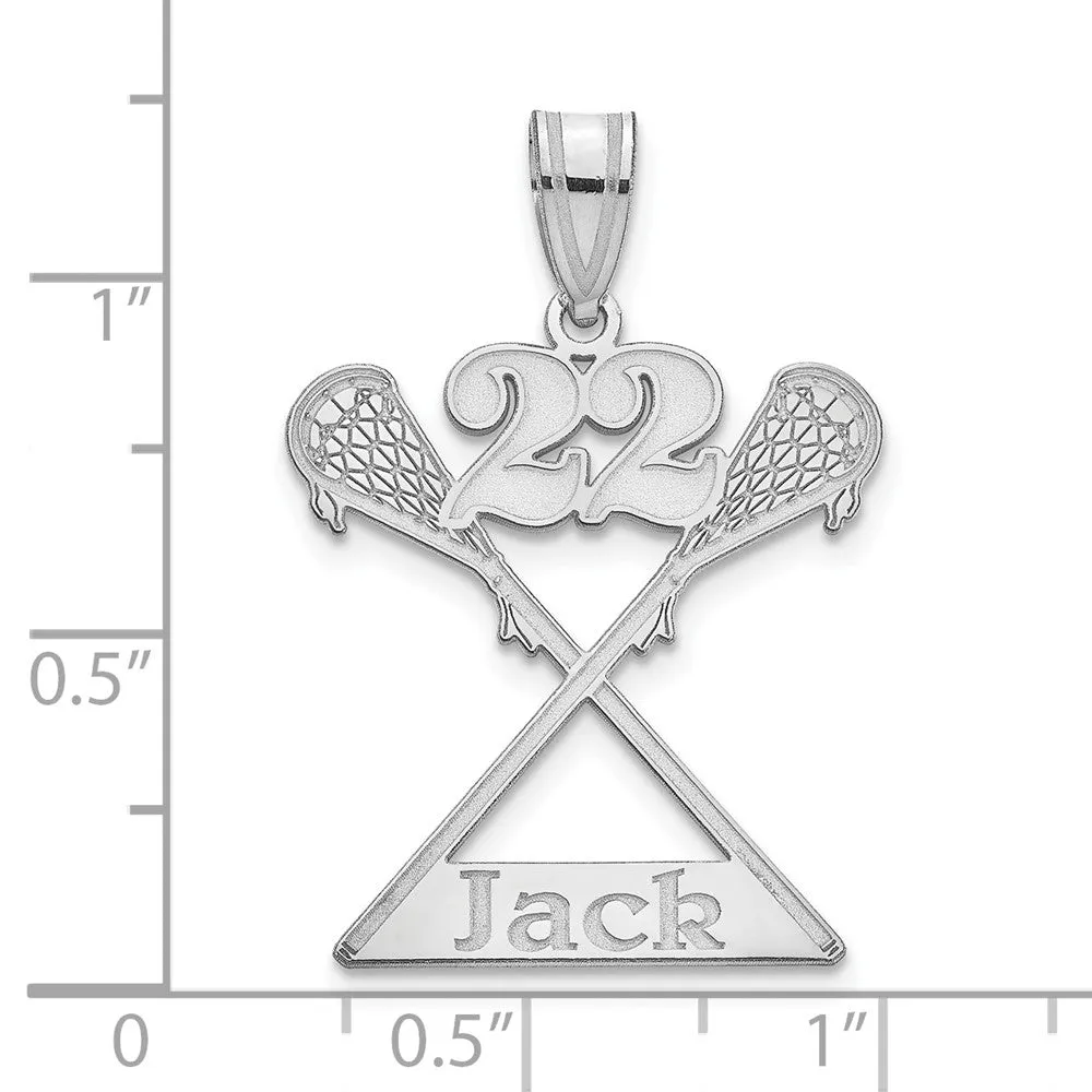 10k White Gold Personalized Lacrosse Pendant