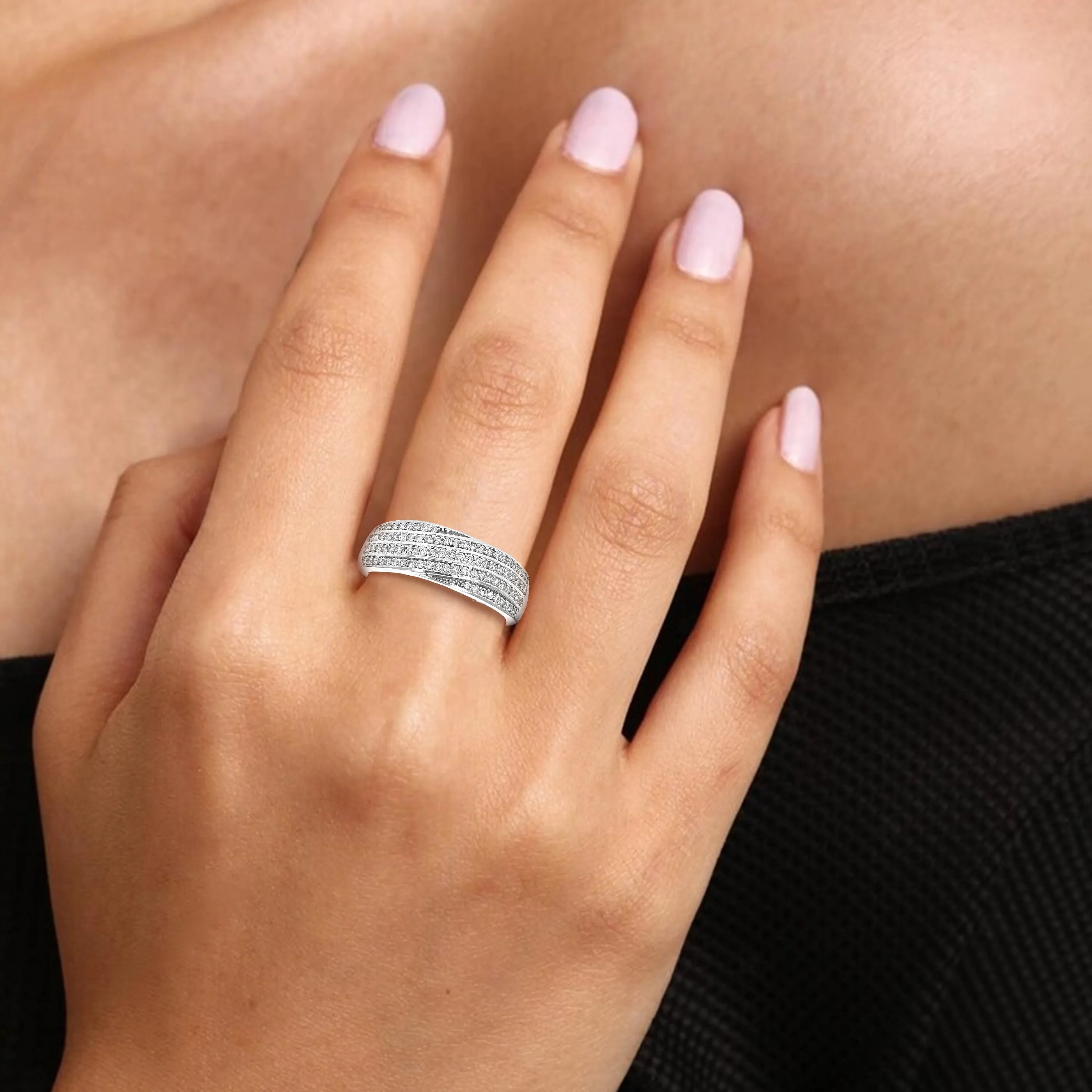 1/3 cttw Lab Grown Diamond Twisted Layer Wedding Band Silver