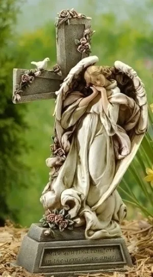 14.75"H Angel W/cross Memorial Garden Statue