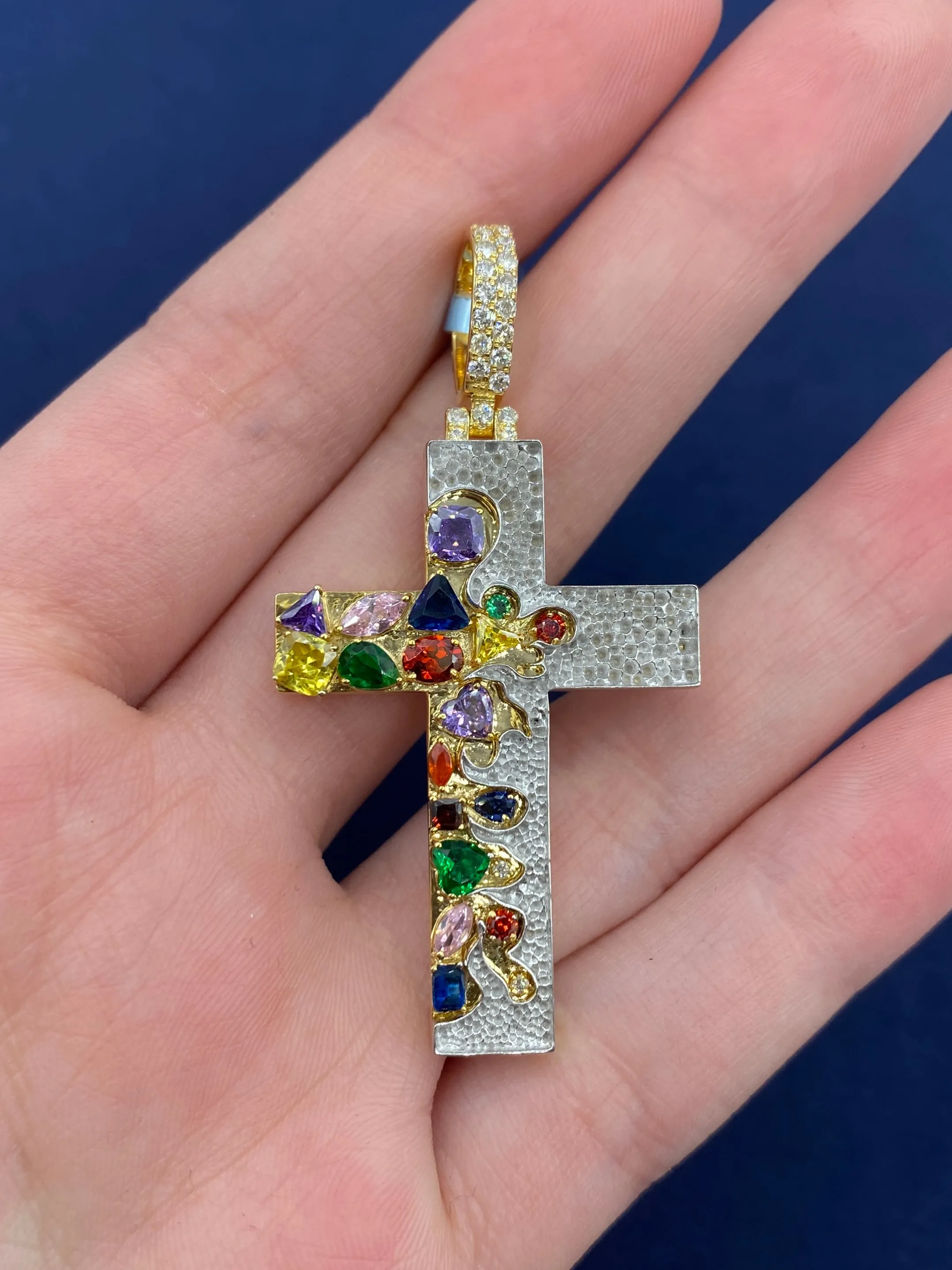 14K Colorful Diamond Cross Pendant