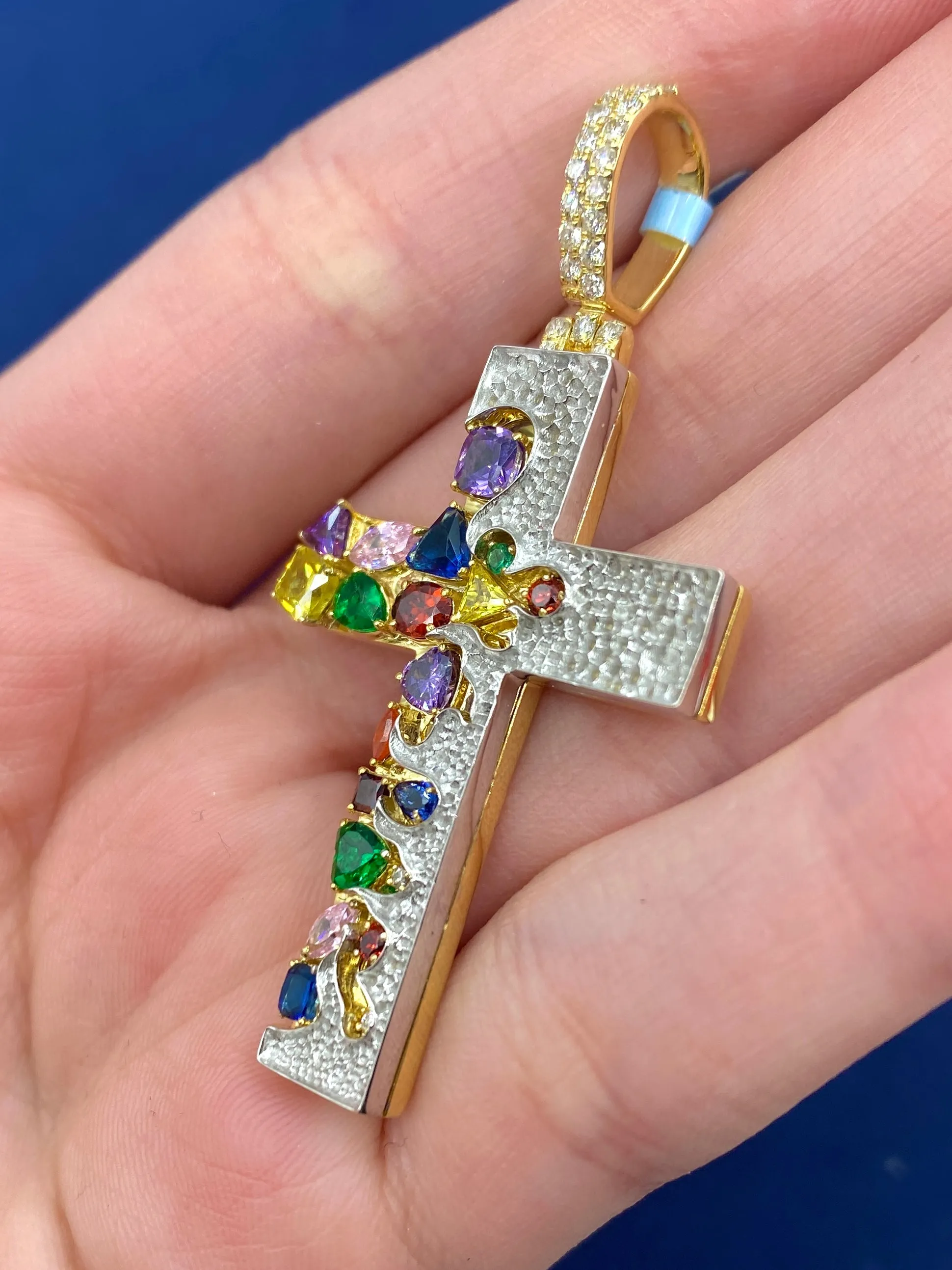 14K Colorful Diamond Cross Pendant