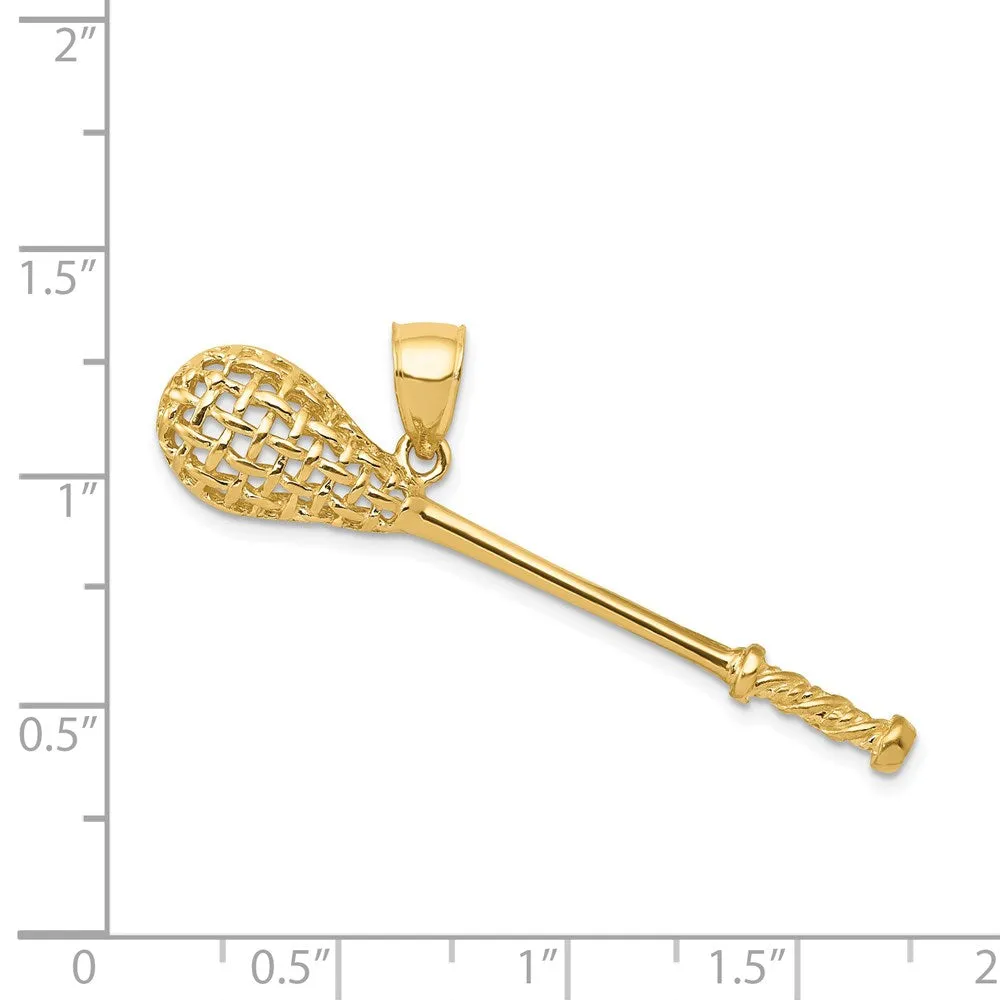14K Solid Polished 3-D Lacrosse Stick Pendant