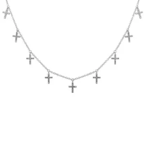 14K White Gold Diamond Multi-Cross Necklace