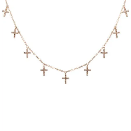 14K White Gold Diamond Multi-Cross Necklace