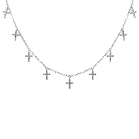 14K White Gold Diamond Multi-Cross Necklace