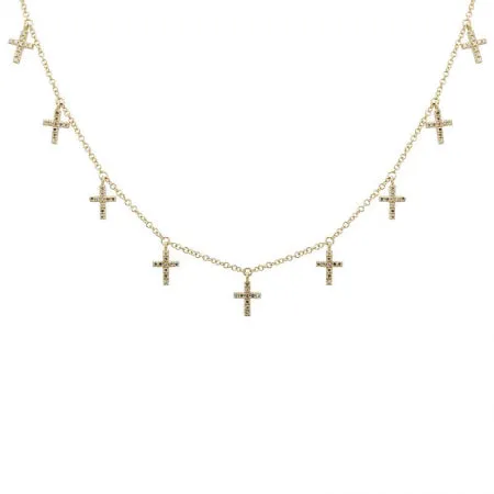 14K White Gold Diamond Multi-Cross Necklace