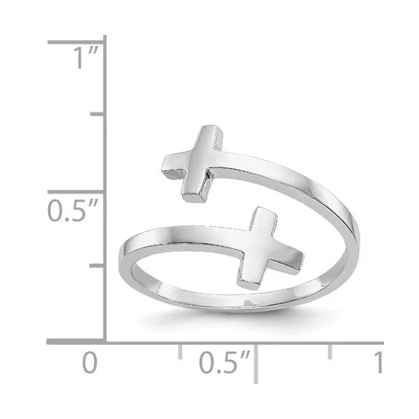 14K White Gold High Polish Double Cross Ring