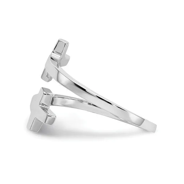 14K White Gold High Polish Double Cross Ring