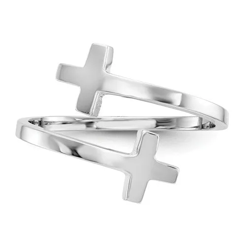 14K White Gold High Polish Double Cross Ring