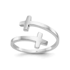 14K White Gold High Polish Double Cross Ring