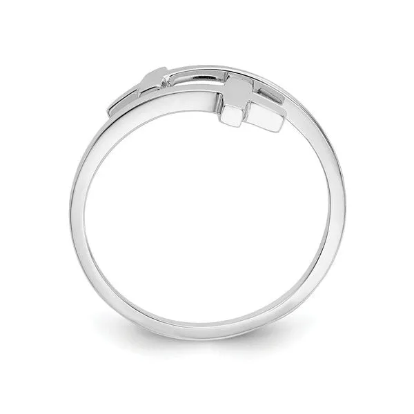 14K White Gold High Polish Double Cross Ring