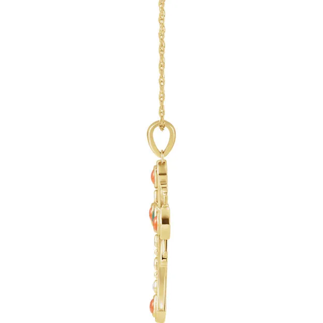 14KT Yellow Gold Multi-Gemstone Vintage-Inspired Cross Necklace 18"