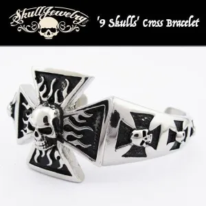 '9 Skulls' Cross Bangle Bracelet (851)