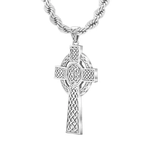 925 Sterling Silver Large High Polished Finish Irish Celtic Cross Pendant Necklace