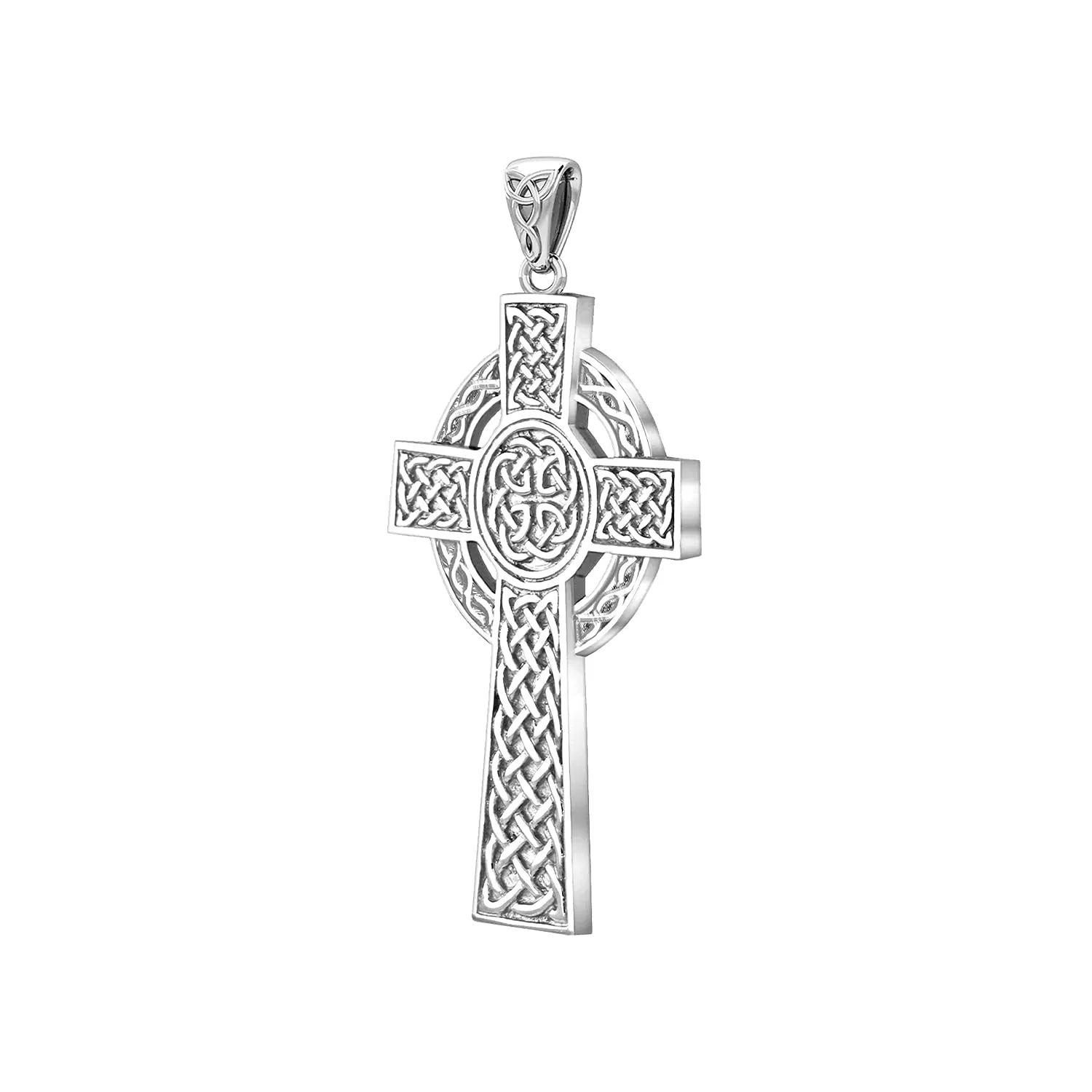 925 Sterling Silver Large High Polished Finish Irish Celtic Cross Pendant Necklace