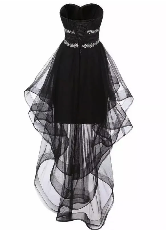 Black Tulle Beaded High Low Party Dresses, Homecoming Dresses, Black Prom Dress