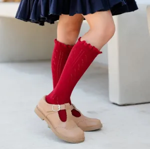 Cherry Fancy Lace Top Knee High Socks || Little Stocking Co