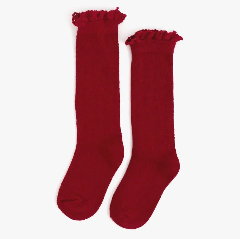 Cherry Fancy Lace Top Knee High Socks || Little Stocking Co