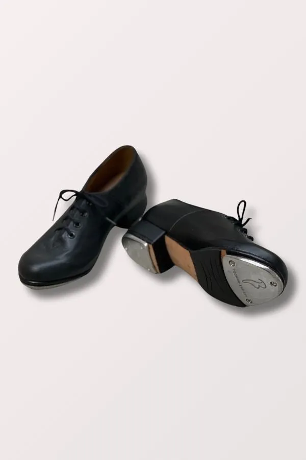 Children's Jazz Tap Leather Lace Up Tap Shoes - Black