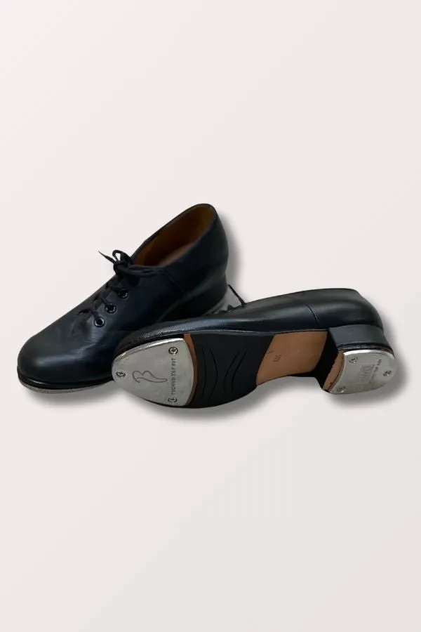 Children's Jazz Tap Leather Lace Up Tap Shoes - Black