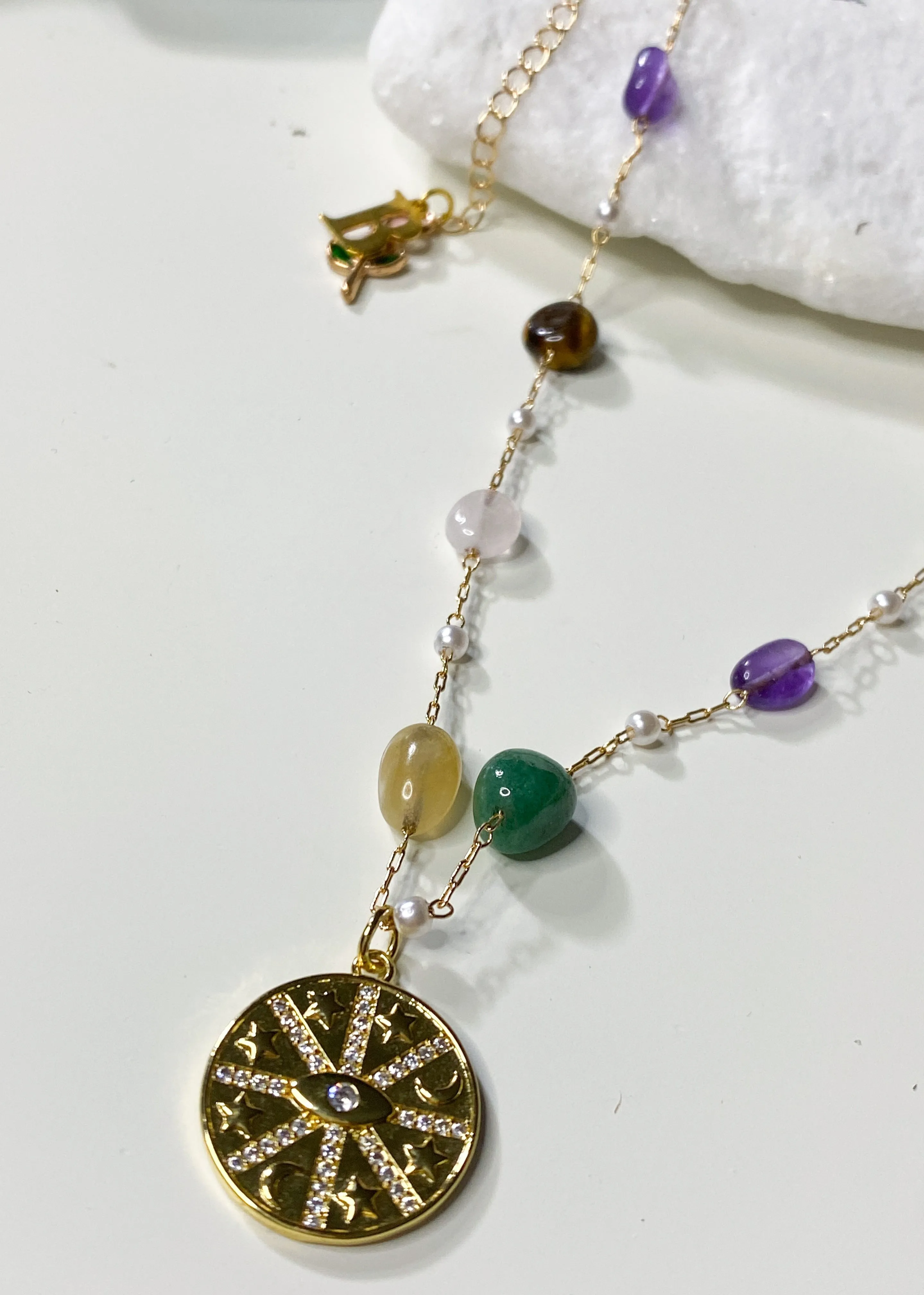 Coloured Stone Medallion Necklace