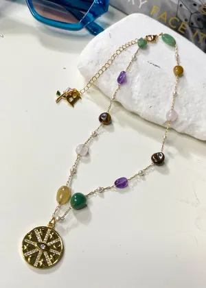 Coloured Stone Medallion Necklace