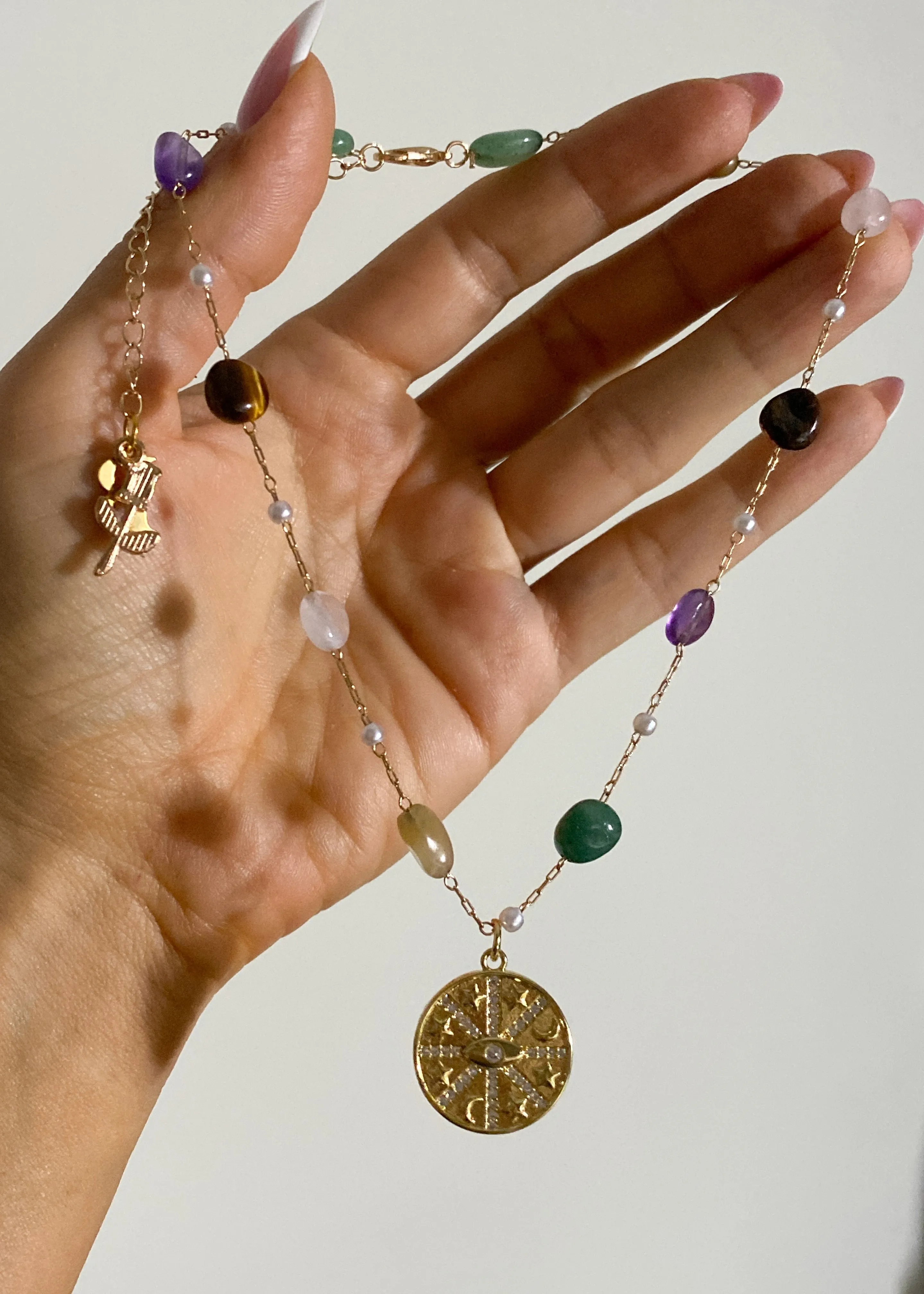 Coloured Stone Medallion Necklace