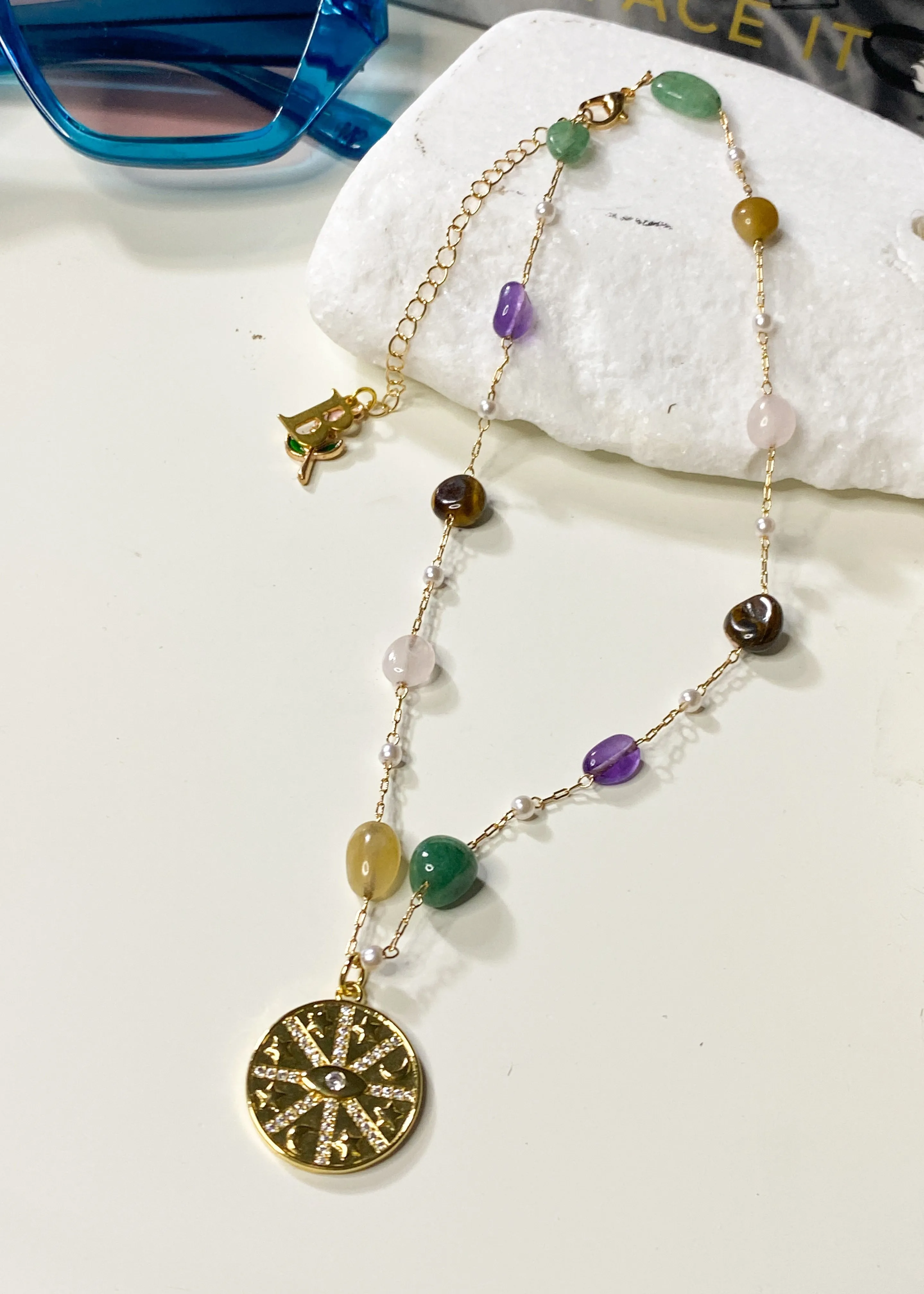 Coloured Stone Medallion Necklace