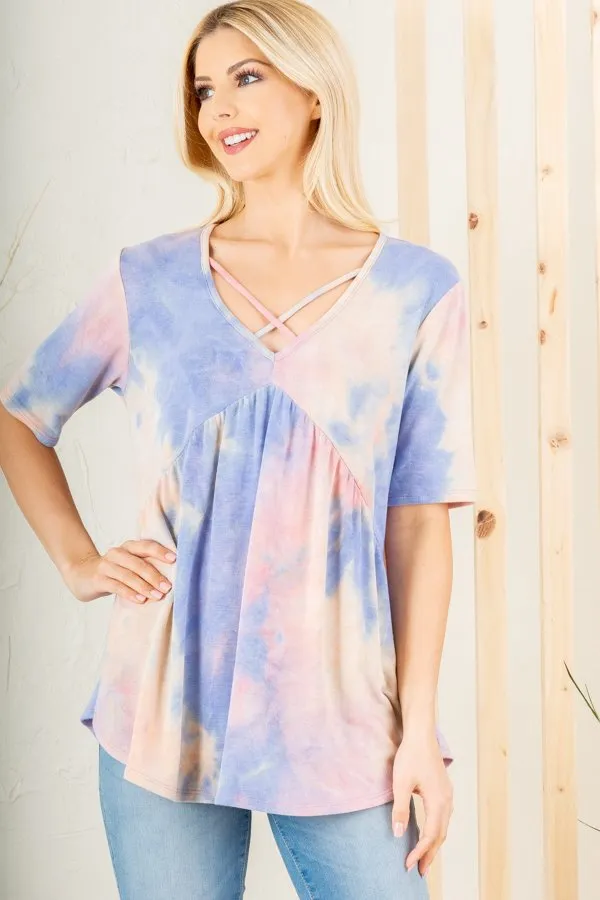Crisscross Multi Color Tie Dye Babydoll Top