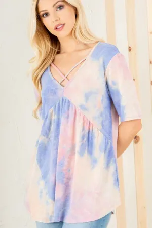 Crisscross Multi Color Tie Dye Babydoll Top