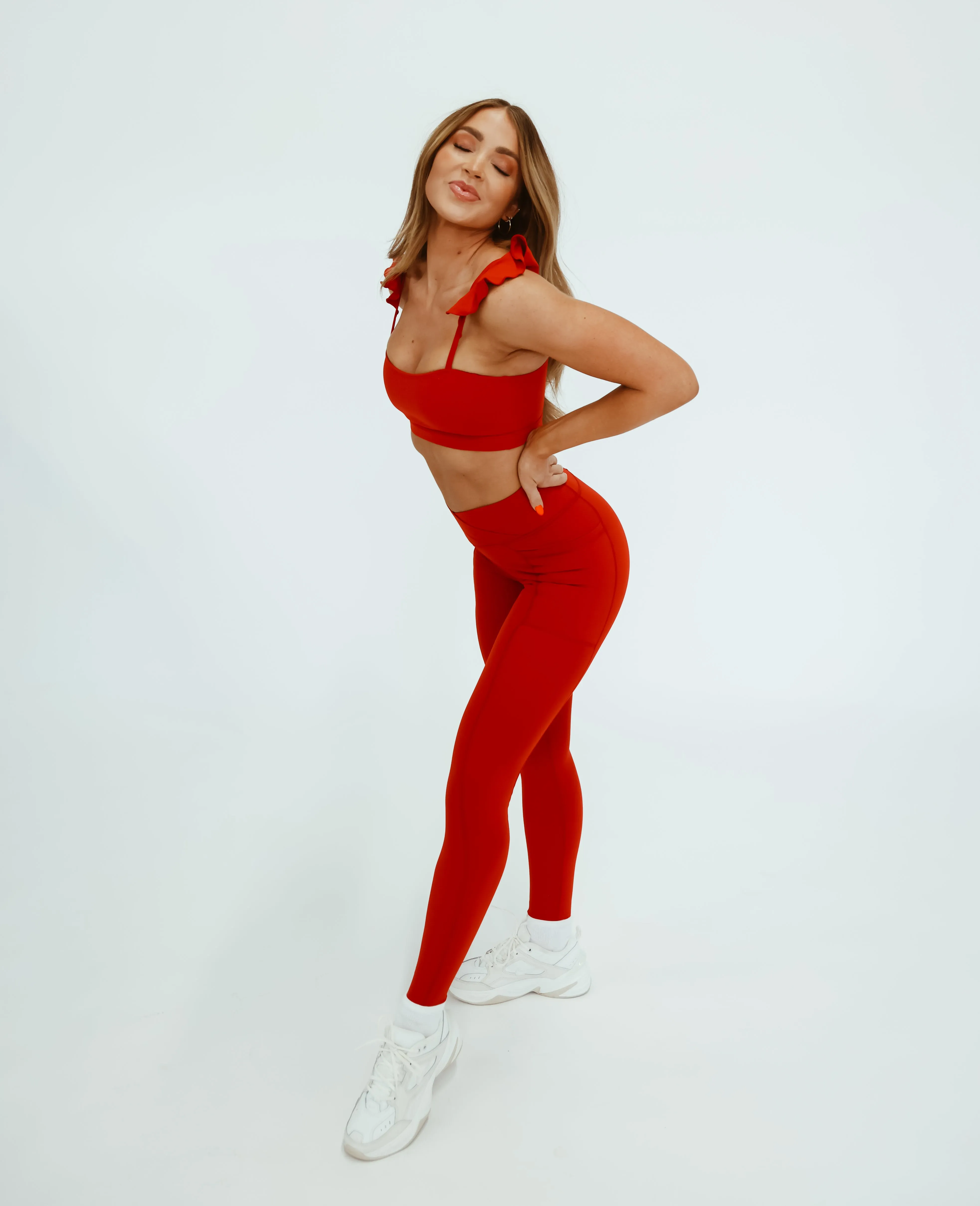 Cross-Front Pocket Legging - Red