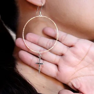 cross hoop dangle earrings