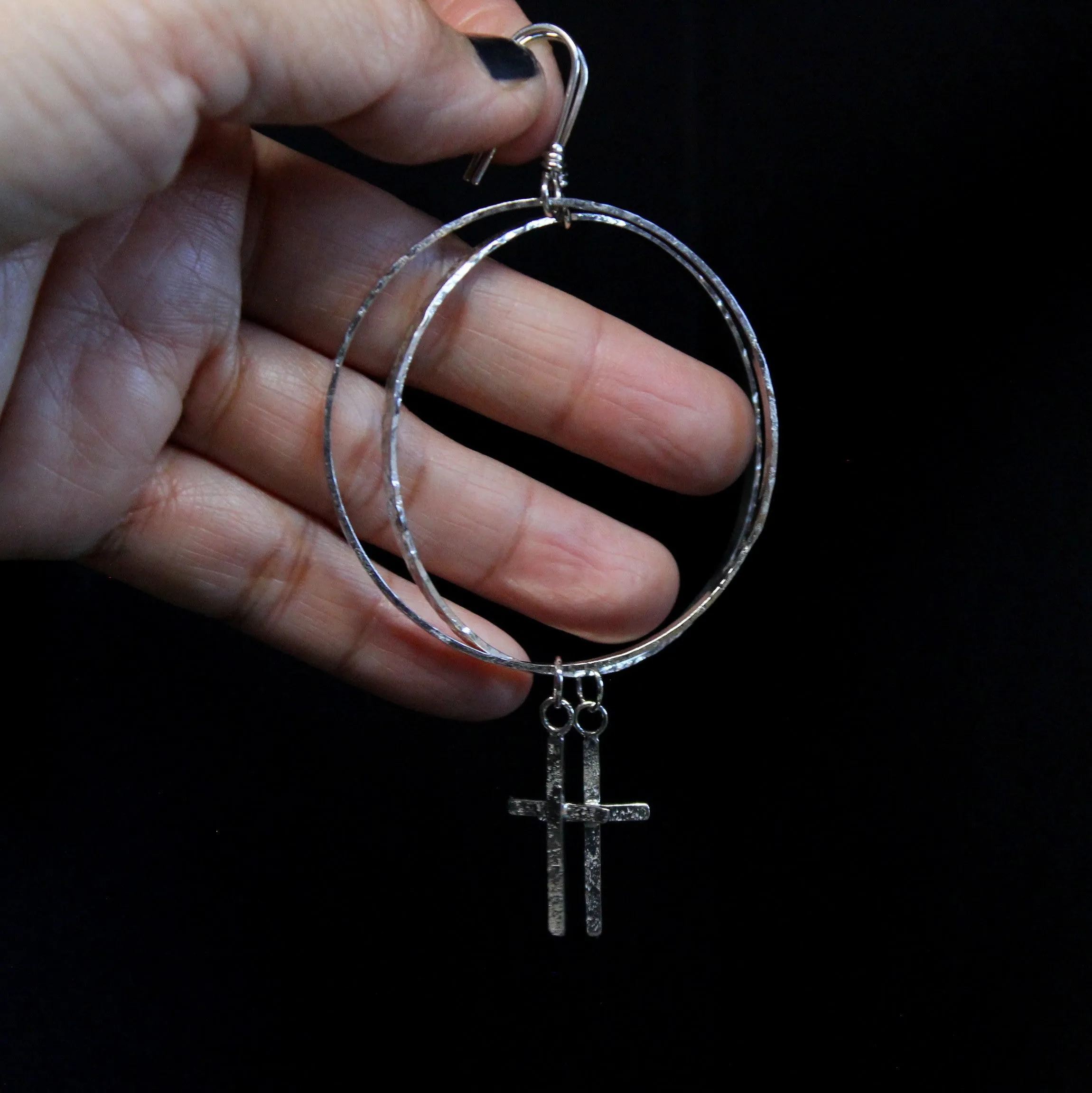 cross hoop dangle earrings