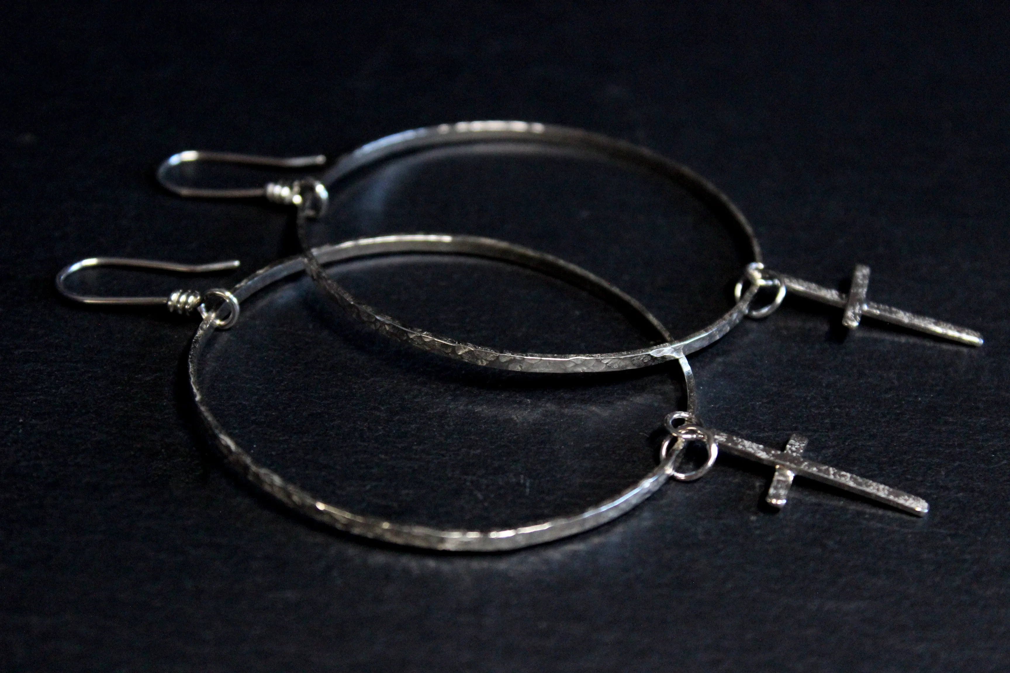 cross hoop dangle earrings