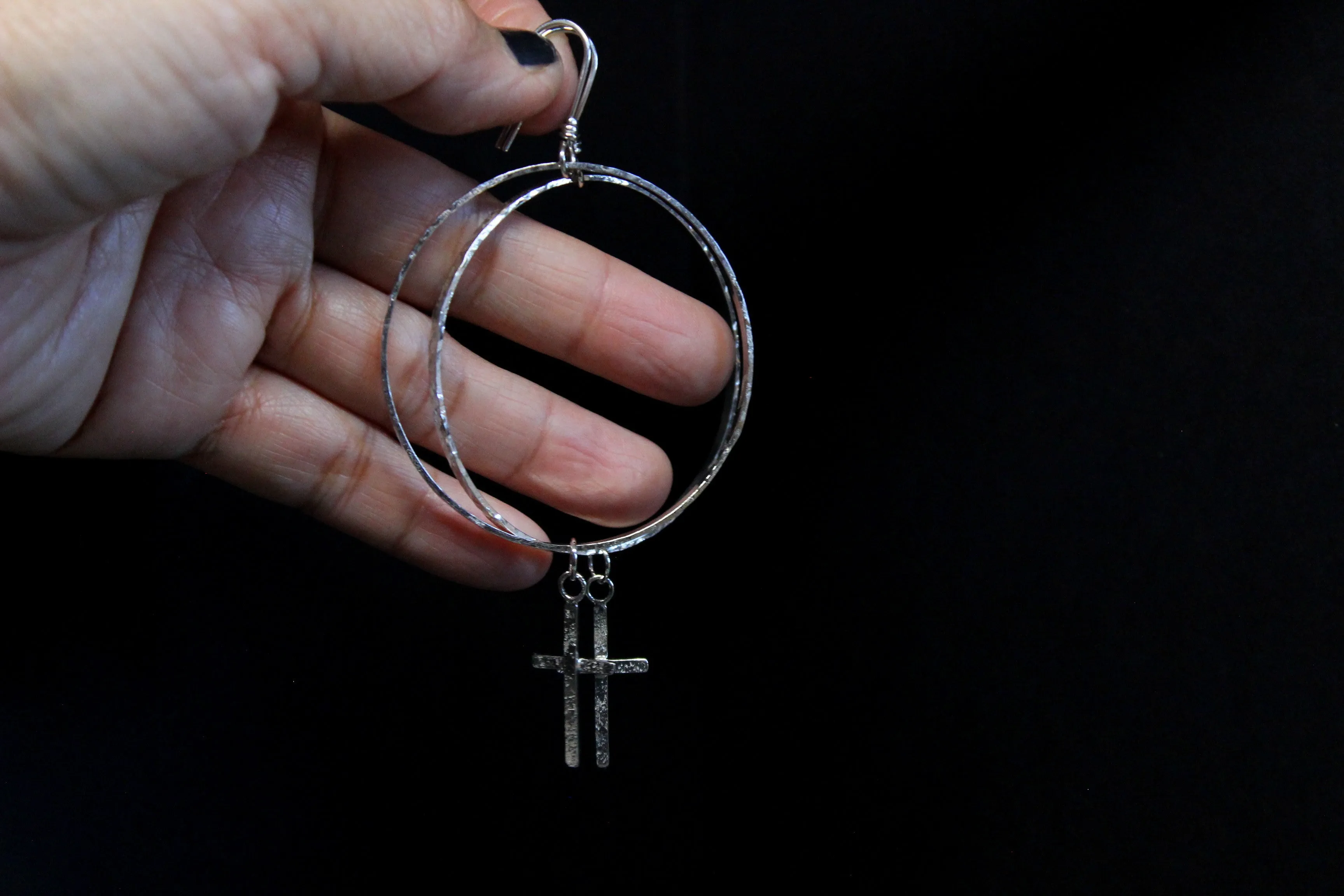 cross hoop dangle earrings