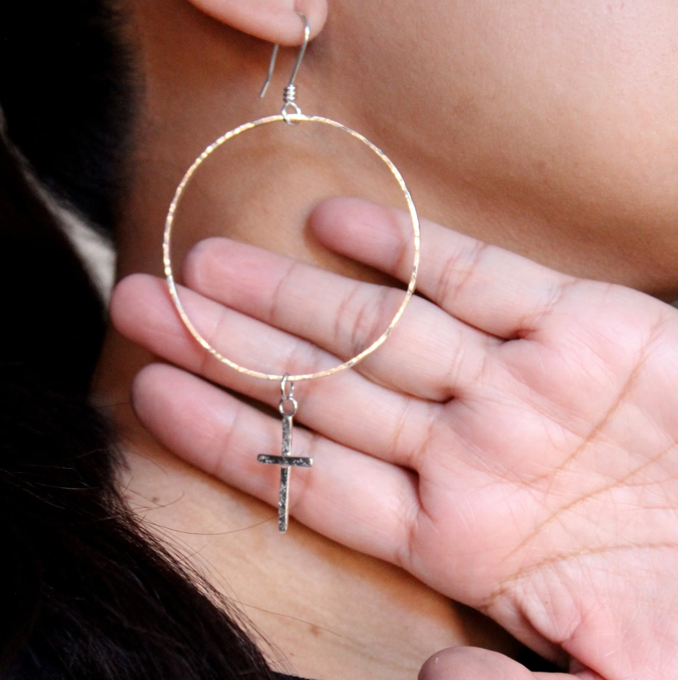 cross hoop dangle earrings