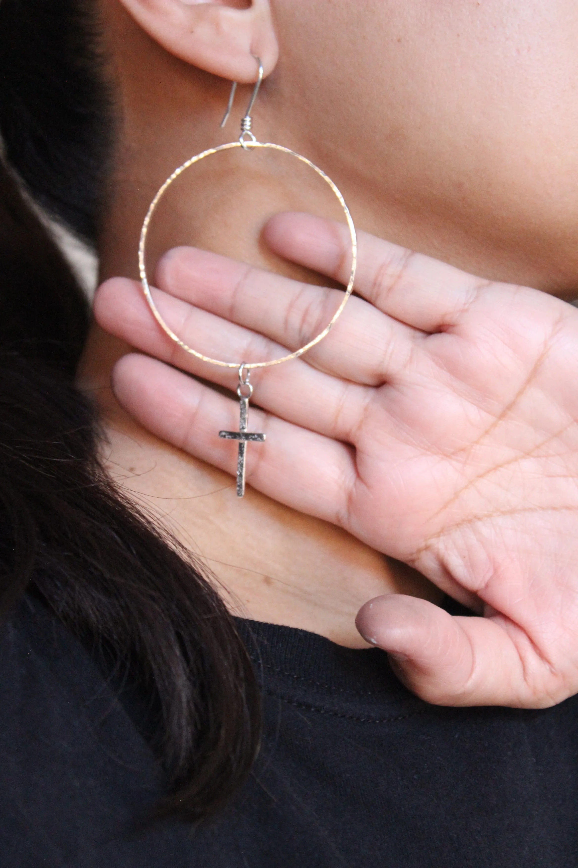 cross hoop dangle earrings