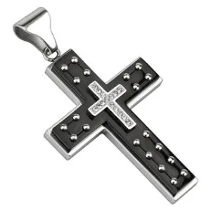 Cross with Multi Studs and Double Layered 316L Stainless Steel Cross Pendant with a 21" Ball Chain