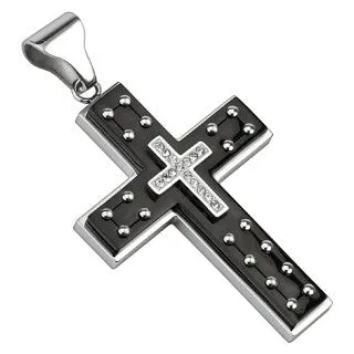 Cross with Multi Studs and Double Layered 316L Stainless Steel Cross Pendant with a 21" Ball Chain