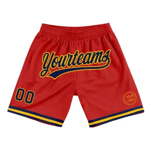 Custom Red Navy-Gold Authentic Throwback Basketball Shorts
