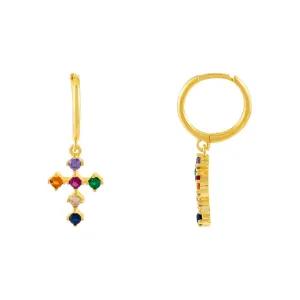 CZ Rainbow Cross Huggie Earring