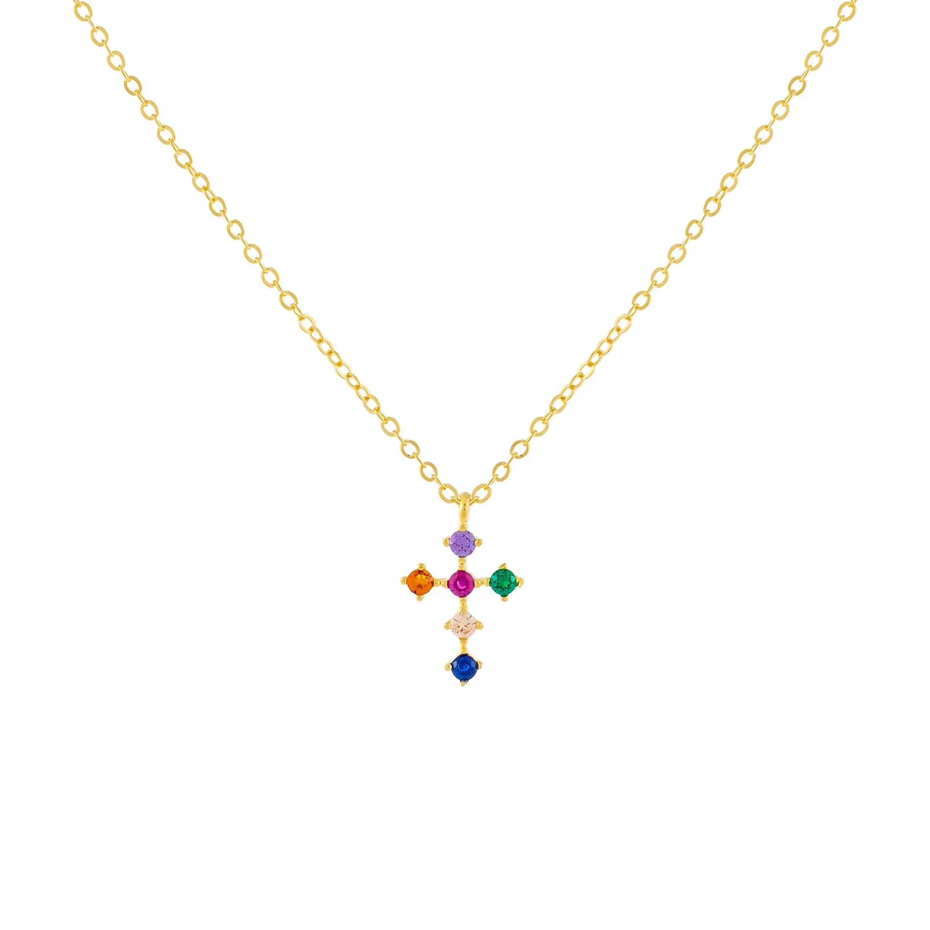 CZ Rainbow Cross Necklace