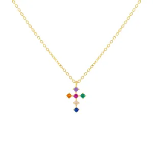 CZ Rainbow Cross Necklace