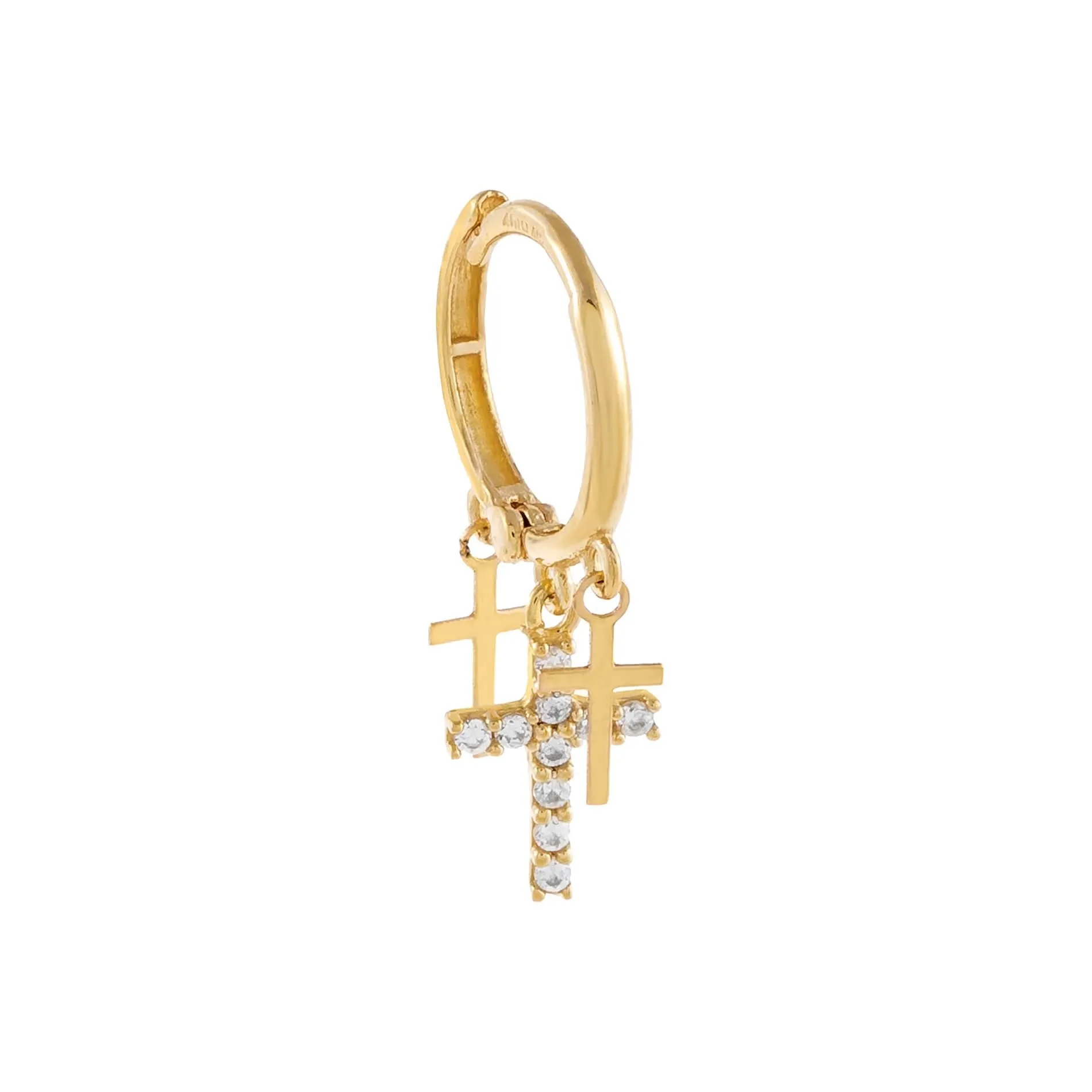 CZ X Solid Multi Cross Hoop Earring 14K