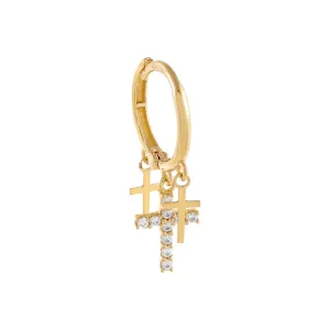 CZ X Solid Multi Cross Hoop Earring 14K
