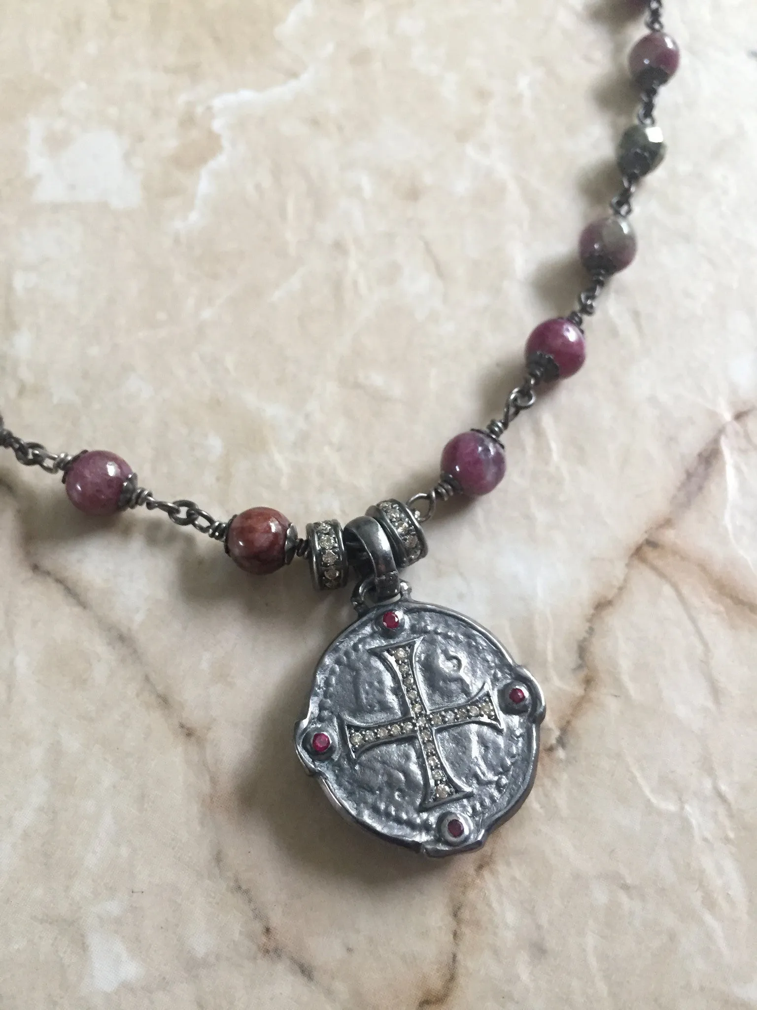 Diamond Cross Medallion & Rubies- Diamond Roundels