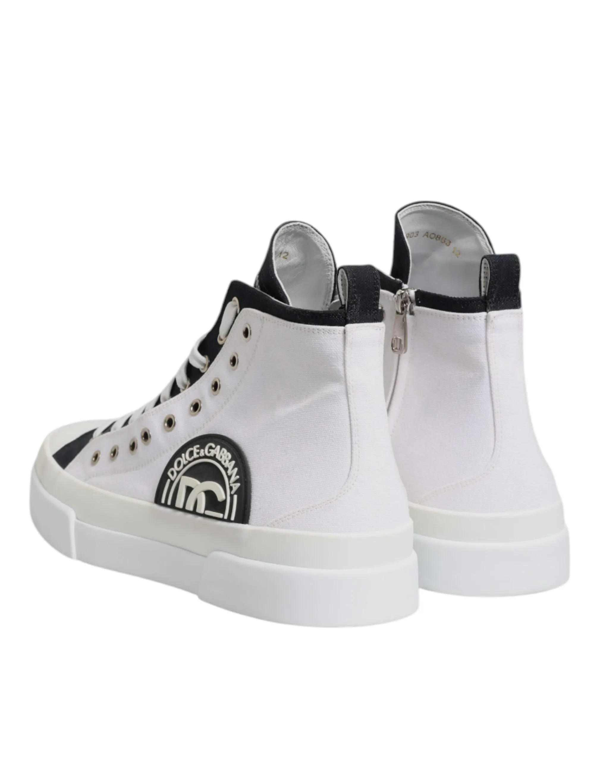 Dolce & Gabbana White Black Cotton High Top Sneakers Shoes