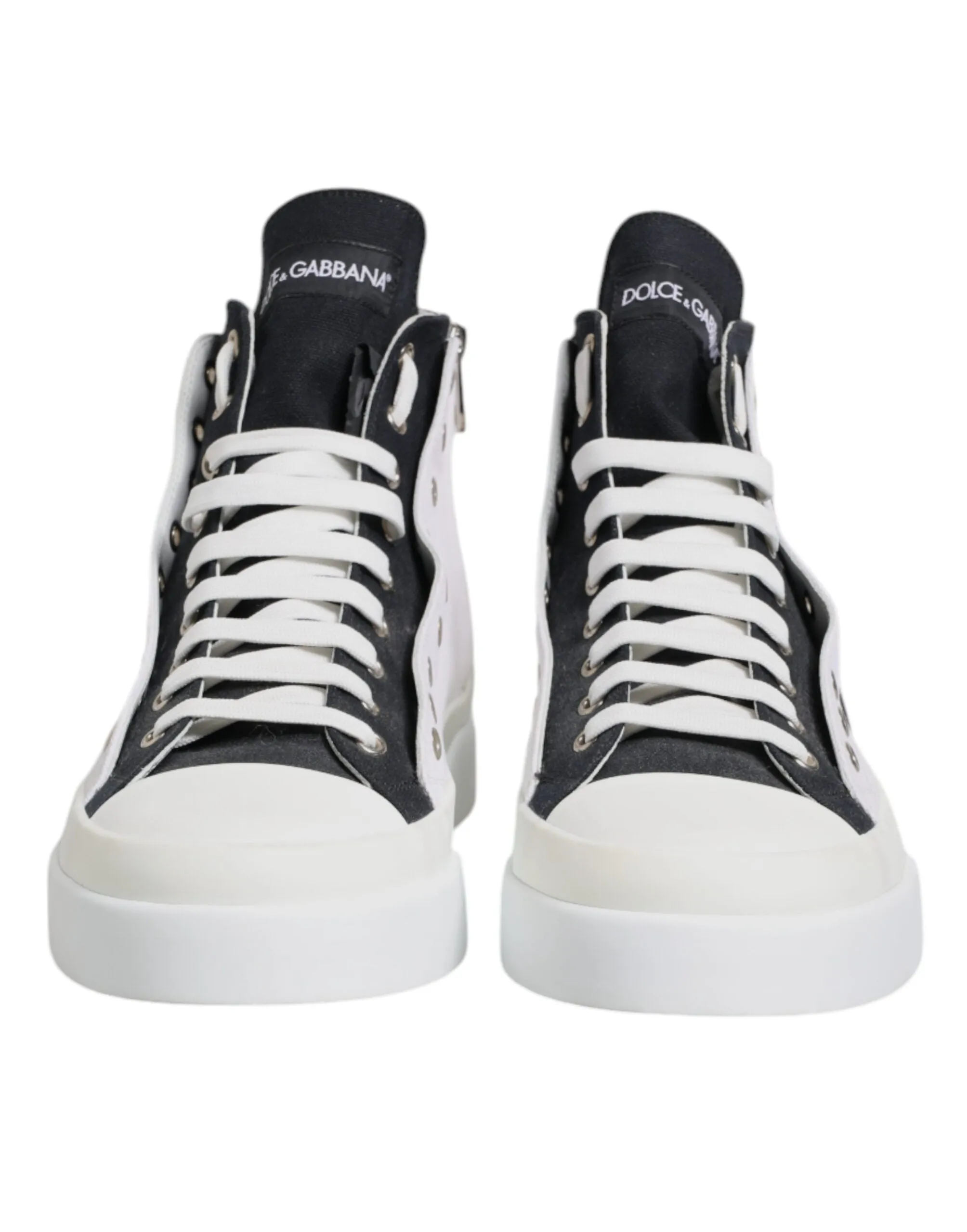 Dolce & Gabbana White Black Cotton High Top Sneakers Shoes