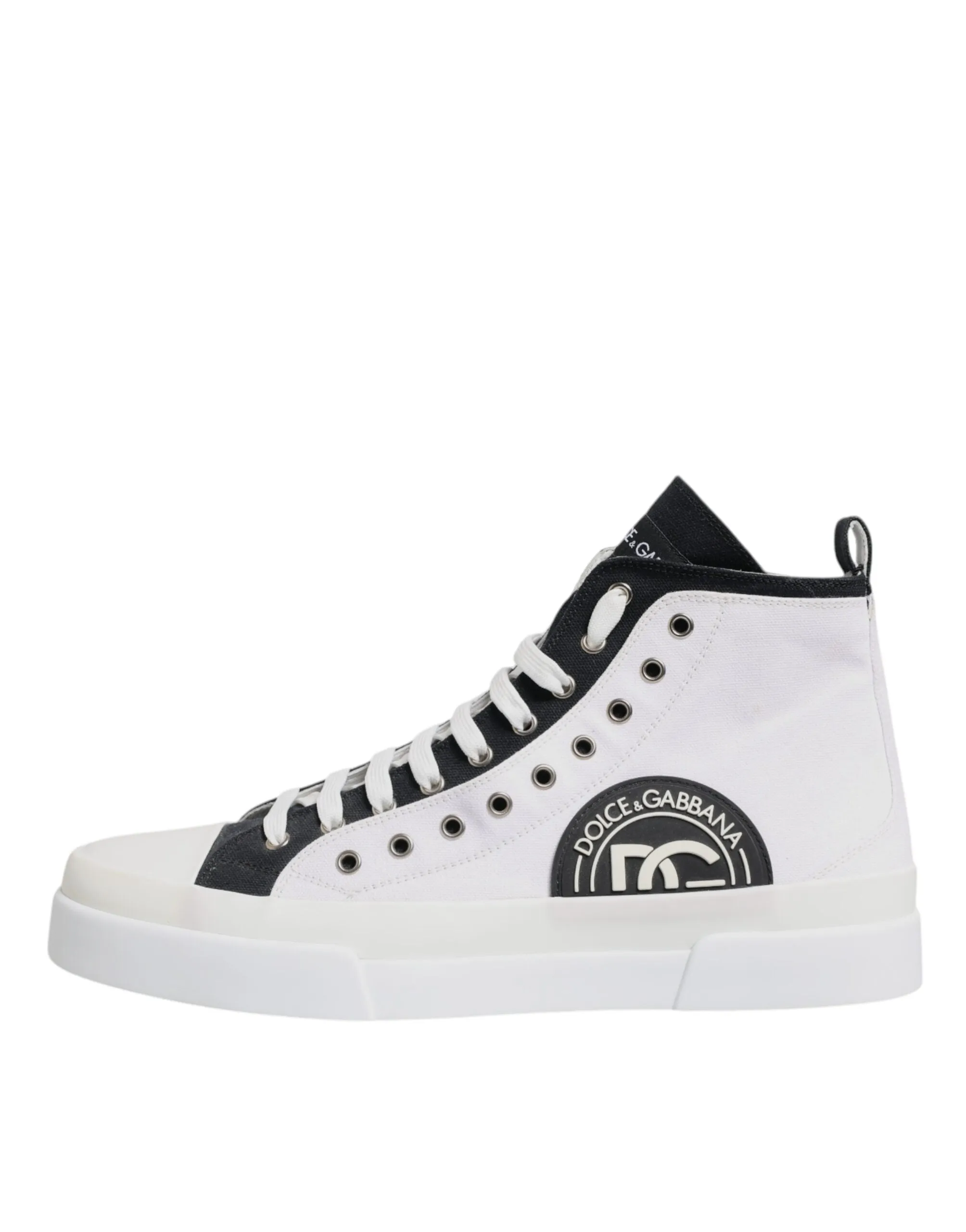 Dolce & Gabbana White Black Cotton High Top Sneakers Shoes